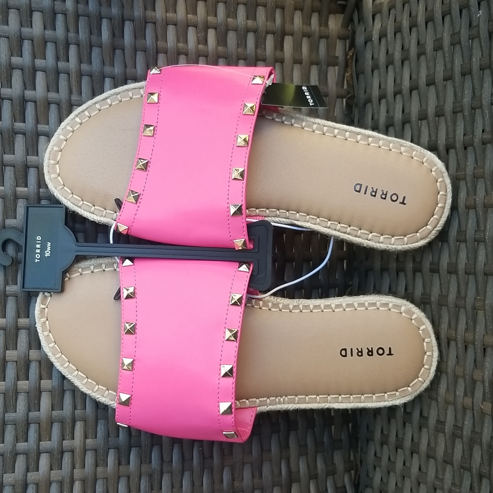 Torrid Hot Pink espadrille Slides Size 10 - Picture 2 of 8